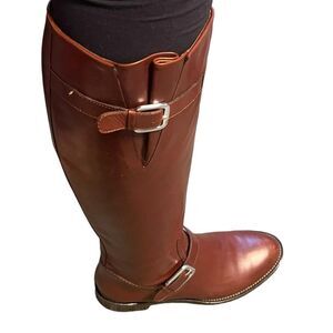 Cole Haan "Alba" Cognac Leather Riding Boots Tan / Brown